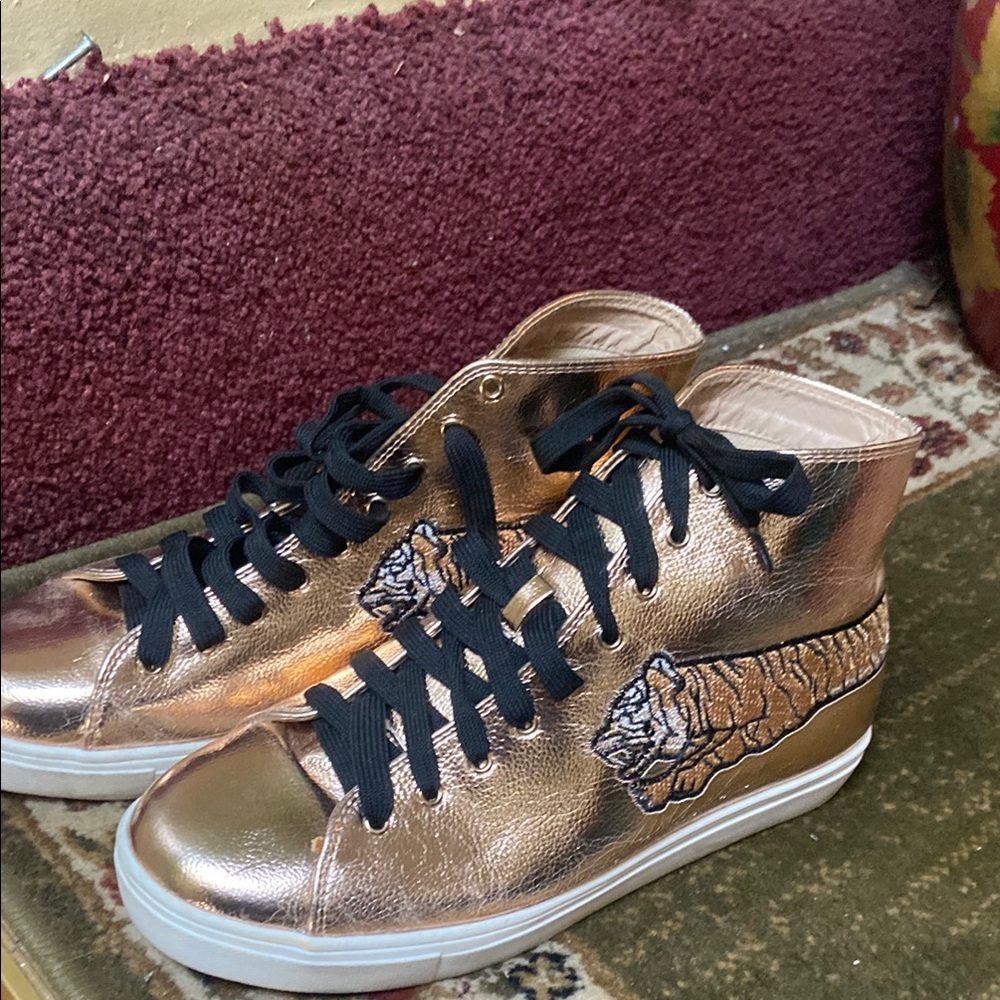 Cape Robbin Gold High-Top Sneakers with Tiger Embroidery